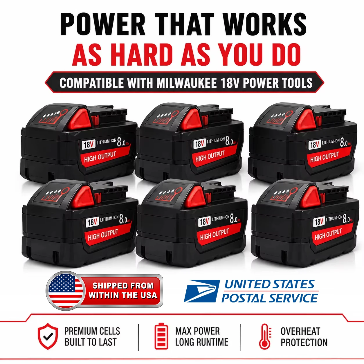 

[1/2/4 Pack] 8.0Ah 18V Battery Replacement for M18 48-11-1850 48-11-1880, High Output Upgraded Lithium Battery Pack