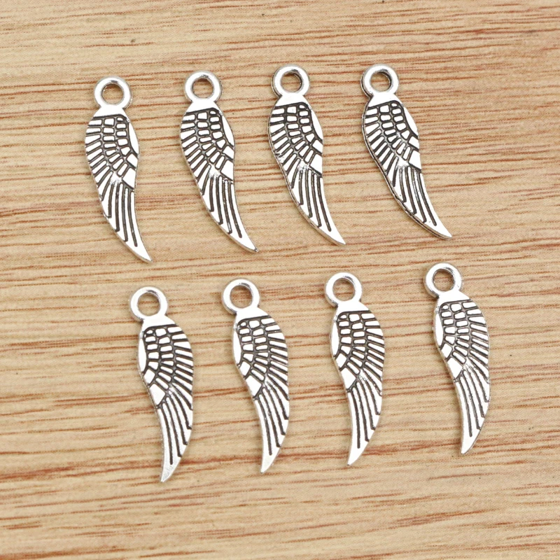 50pcs 17x5mm Antique Silver Plated Wing Handmade Charms Pendant:DIY for bracelet necklace