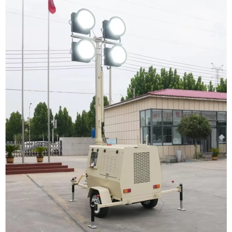 Customized Factory New Design 9M Trailer Mobile Lighting Tower 4*400W LED Light 4*1000W Lighthouse for Sale