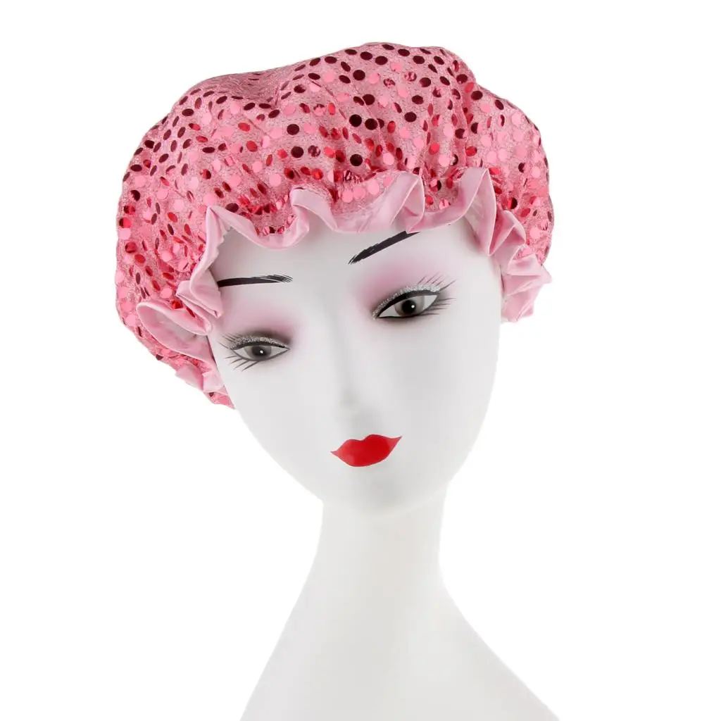Large Satin Waterproof Shower Cap for Women Double Layer Bath Hat Hair Protector for Sleeping Shower Hair Mask and Spa