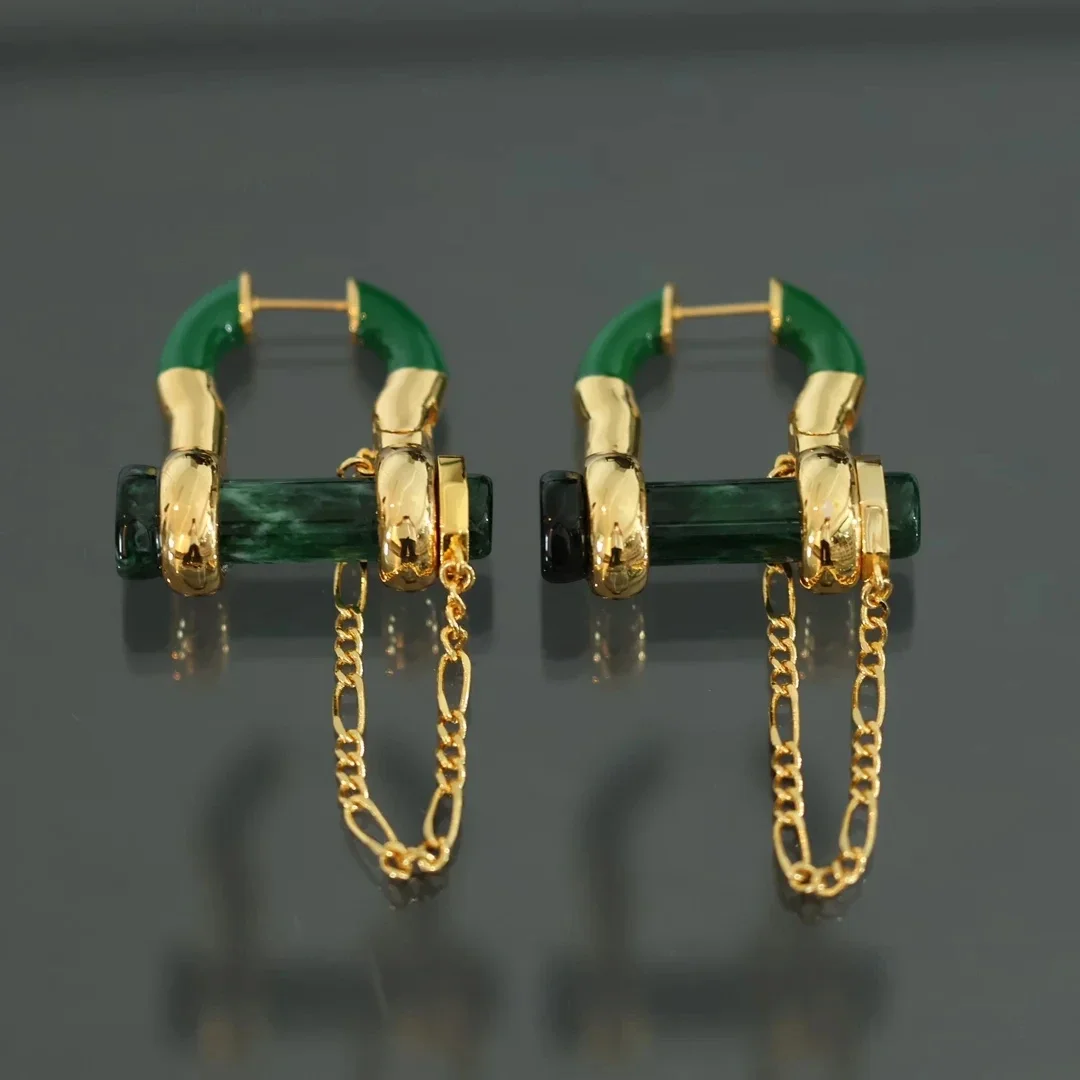 Europe Top Quality Amber Green Designer Brand Earrings for Women Luxury Jewelry Party Runway Gift Trend Clothes Accessories