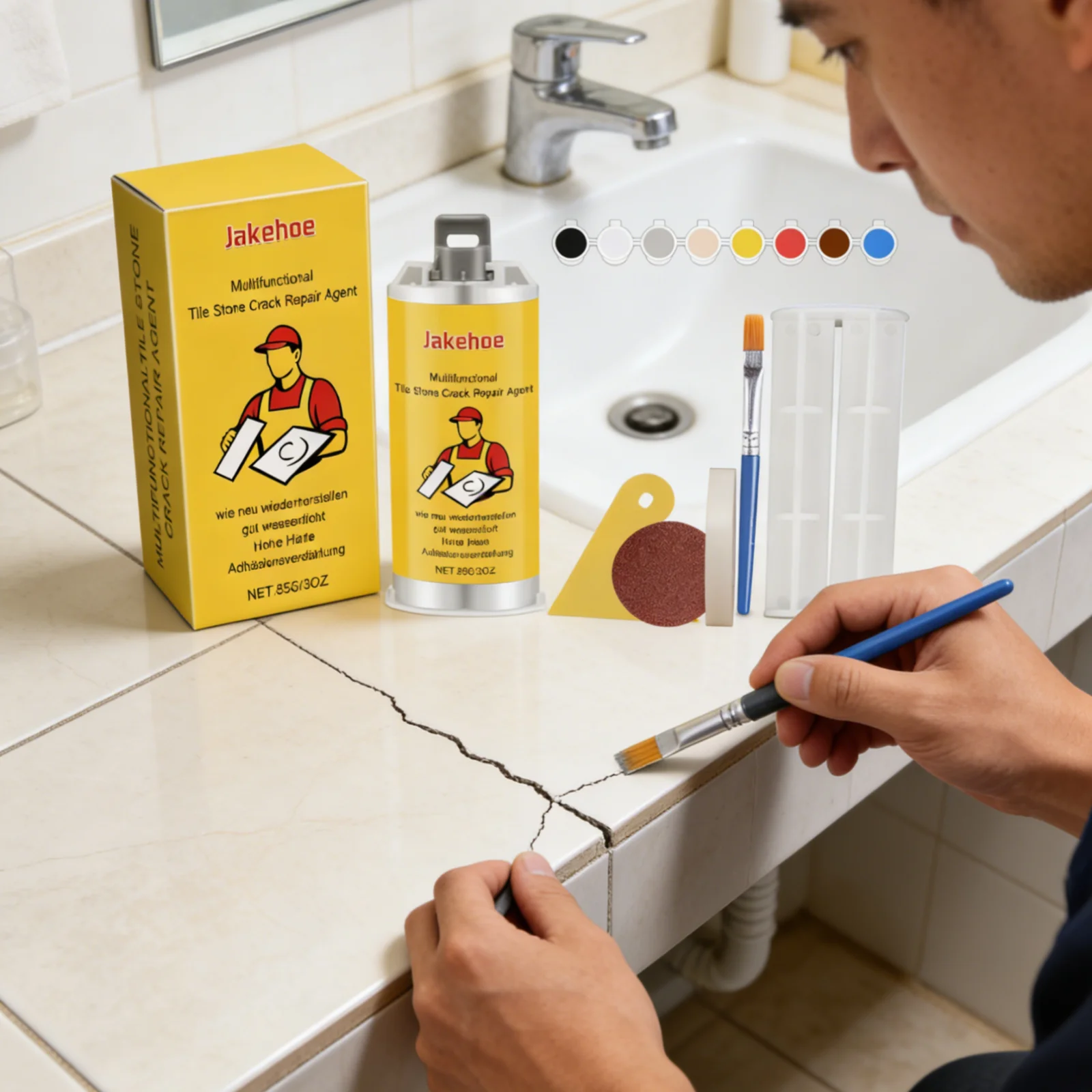 Jakehoe Multifunctional Tile Stone Crack Repair Kit for Bathroom Kitchen Floor Restoration Ceramic Tile Crack Filler with Tools