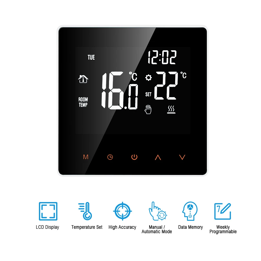 Smart Thermostat Water/Gas Boiler Digital Temperature Controller Touchscreen LCD Display Week Programmable Anti-freeze Function
