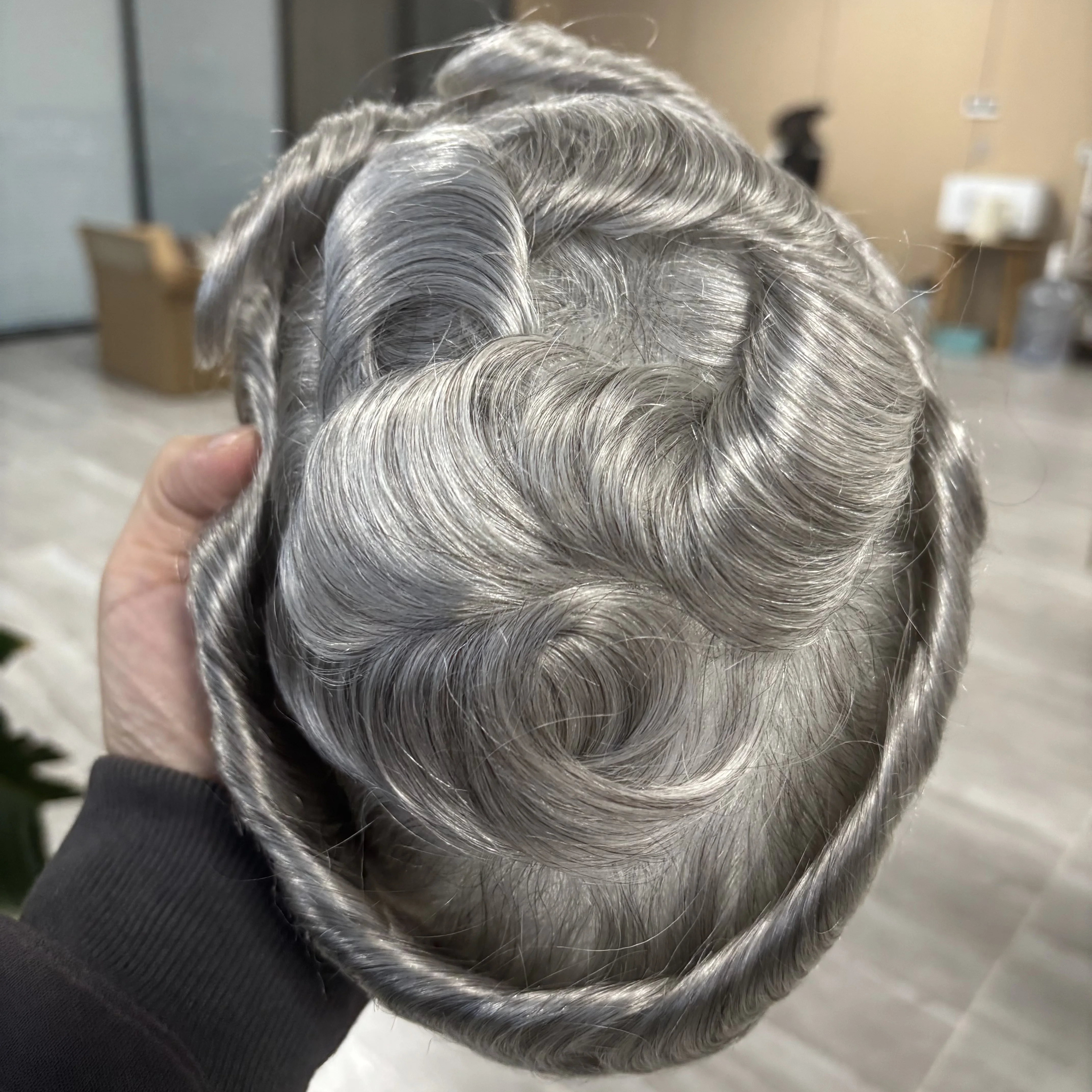 Mikrodünne Hautbasis-Männerperücken, unsichtbar, 0,02 mm, super natürlicher Haaransatz, Herren-Toupet, 100 % Echthaar, Kapillarprothesensystem – Detail 4