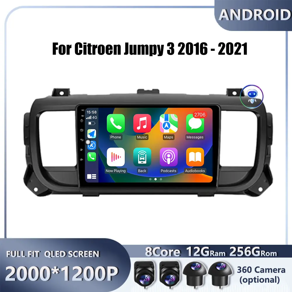 

4G Android OS Carplay Auto для Citroen Jumpy 3 2016-2021 Автомобильный радиоприемник с навигацией GPS Мультимедийный видеоплеер AMI QLED экран