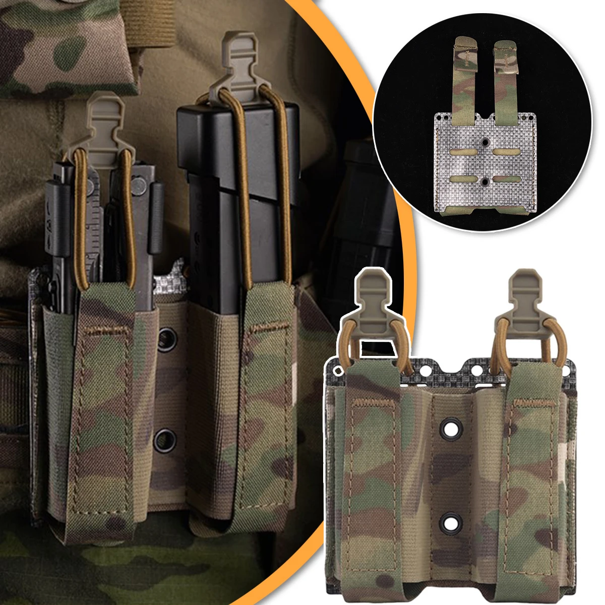 

9MM Double Magazine Bag with Fixed Elastic Rope Tactical Equipment Storage Bag for Outdoor Hunting Airgun Paintball Shooting