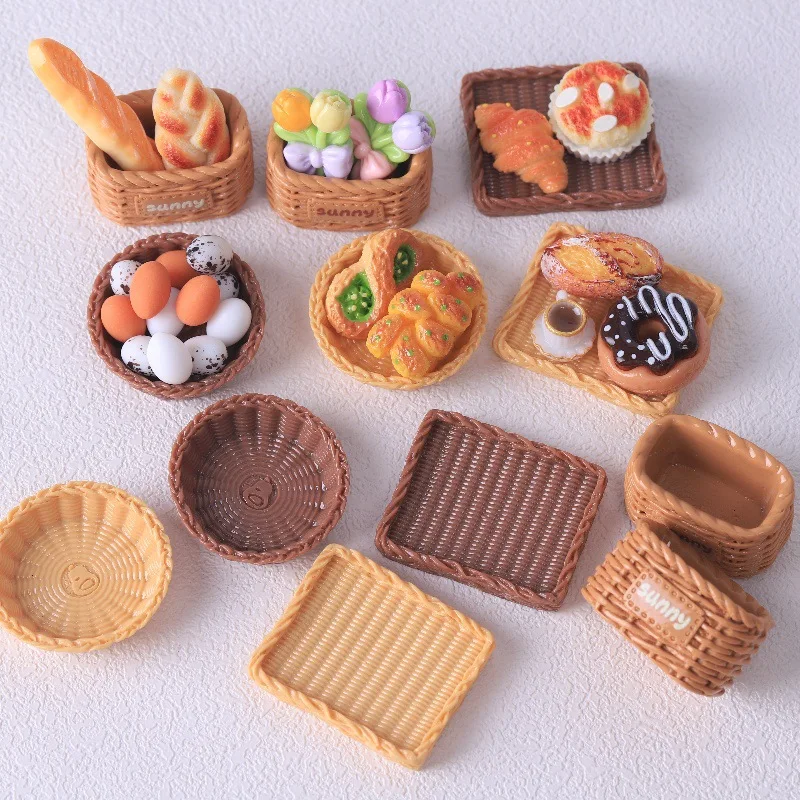 10 Pcs Simulation Mini Bread Basket Bread Tray Egg Basket DIY Food Toy Resin Accessories Dollhouse Toys Ornaments