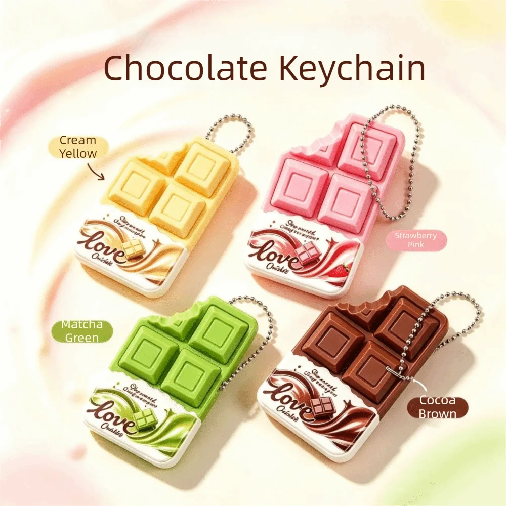 Cute Portable Fidget Keychain Cartoon Patterns Reusable Chocolate Keychain Breaking Design Chocolate Button Pendant for Adults