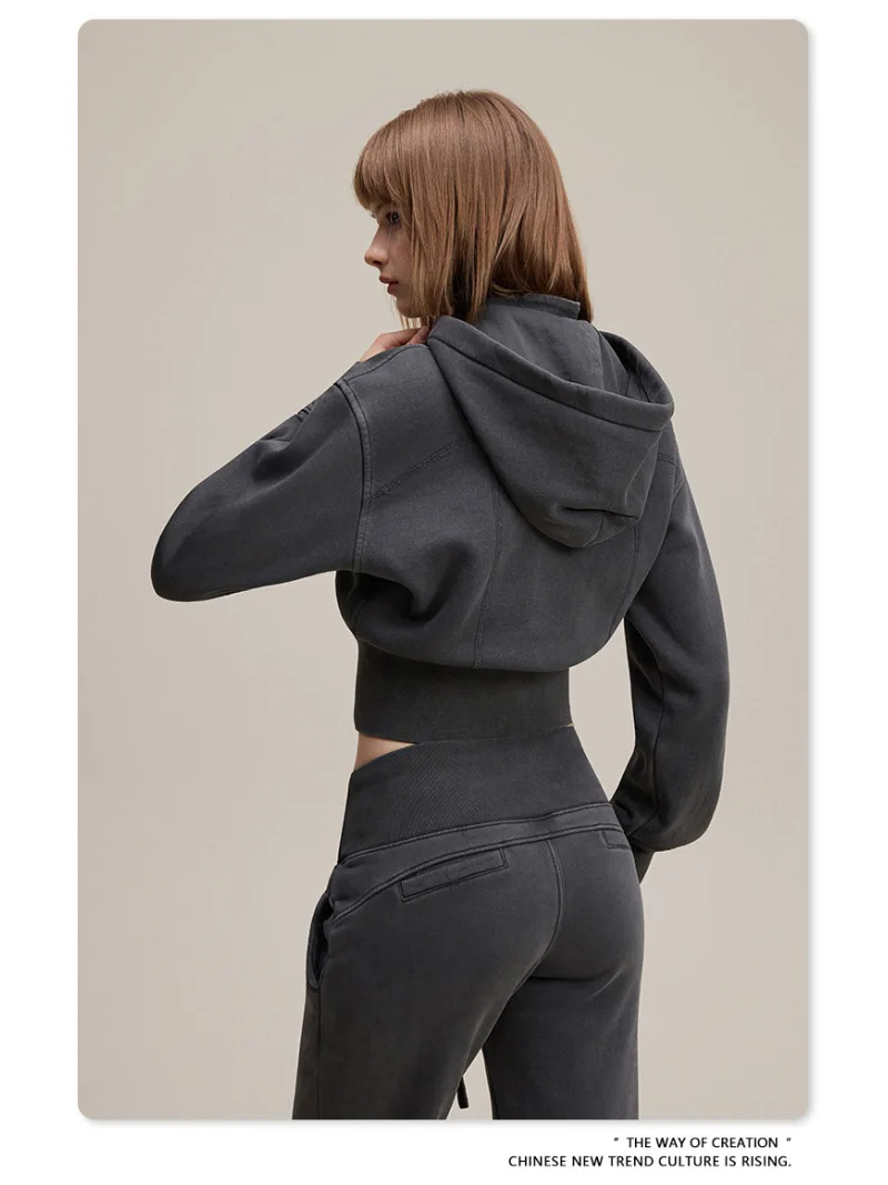 2 in 1 Detachable Zipper Jacket Women 2026 Autumn Fashion Cropped Sweatshirt Long Sleeve Casual Streetwear Outerwear