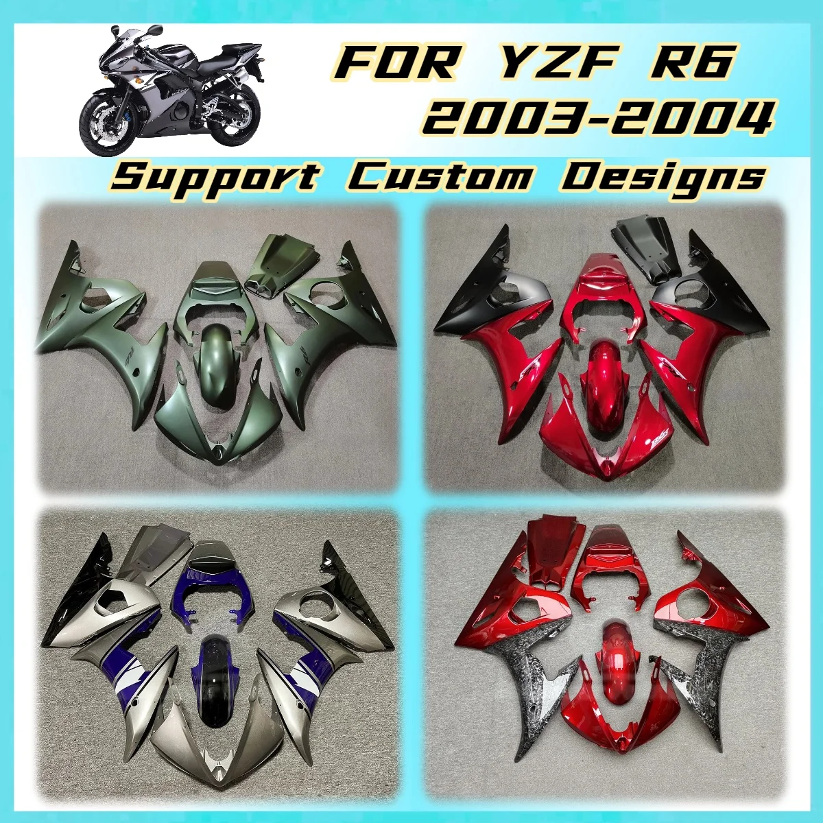 

Factory Style Fairing Kit 2003 2004 YZFR6 Motorcycle Plastics Fairings for Yamaha YZF R6 03 04 Red Green Black