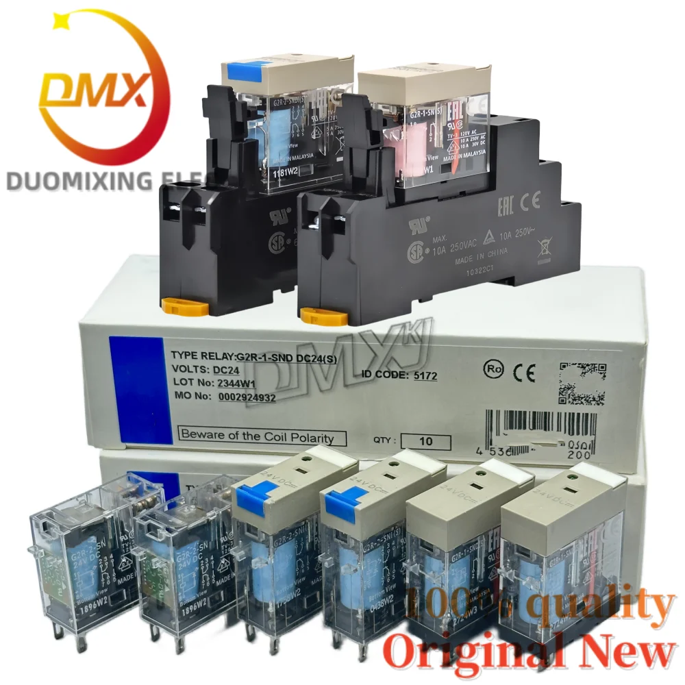 10Piece/LOT Original G2R-1-SN G2R-2-SND(S) SNI 10A 250V 24VDC 12V 24VAC AC220 Relay P2RFZ-08-E P2RFZ-05 Base