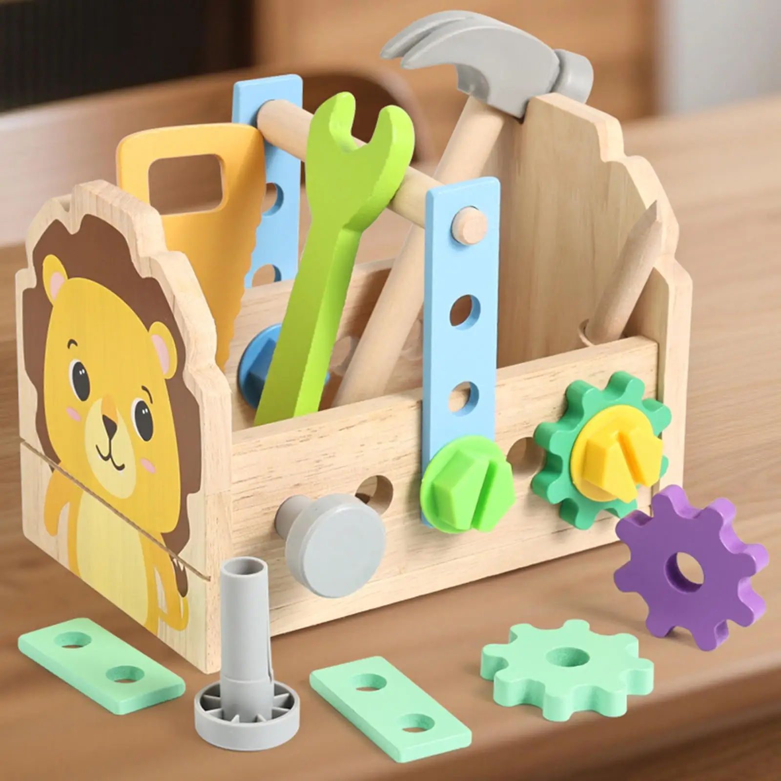 Ensemble d'outils pour enfants, jouet de voyage, forme de construction, écrous de reconnaissance des couleurs et outils en bois pour enfants d'âge préscolaire