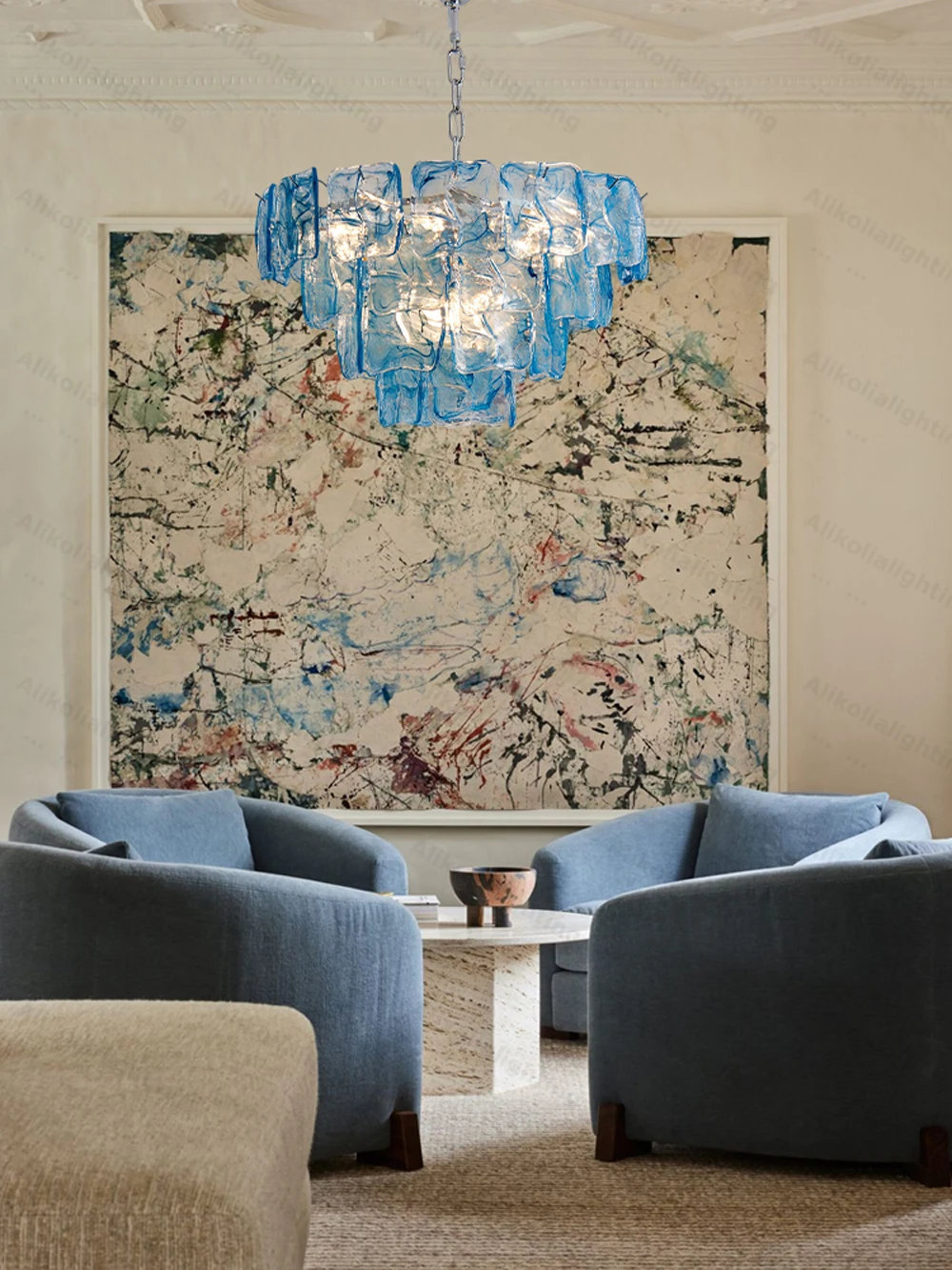 Blue Ice Glass Art Dimmable LED Chandelier Hanging Lamp 50-100cm Pendant Light Suspension Luminaire Lampen For Living Room