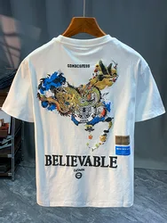 2024 Summer Thin Short-Sleeved T-shirt Chinese Style for Men Printed Fashion Brand Casual All-Match Fashion round Neck Top