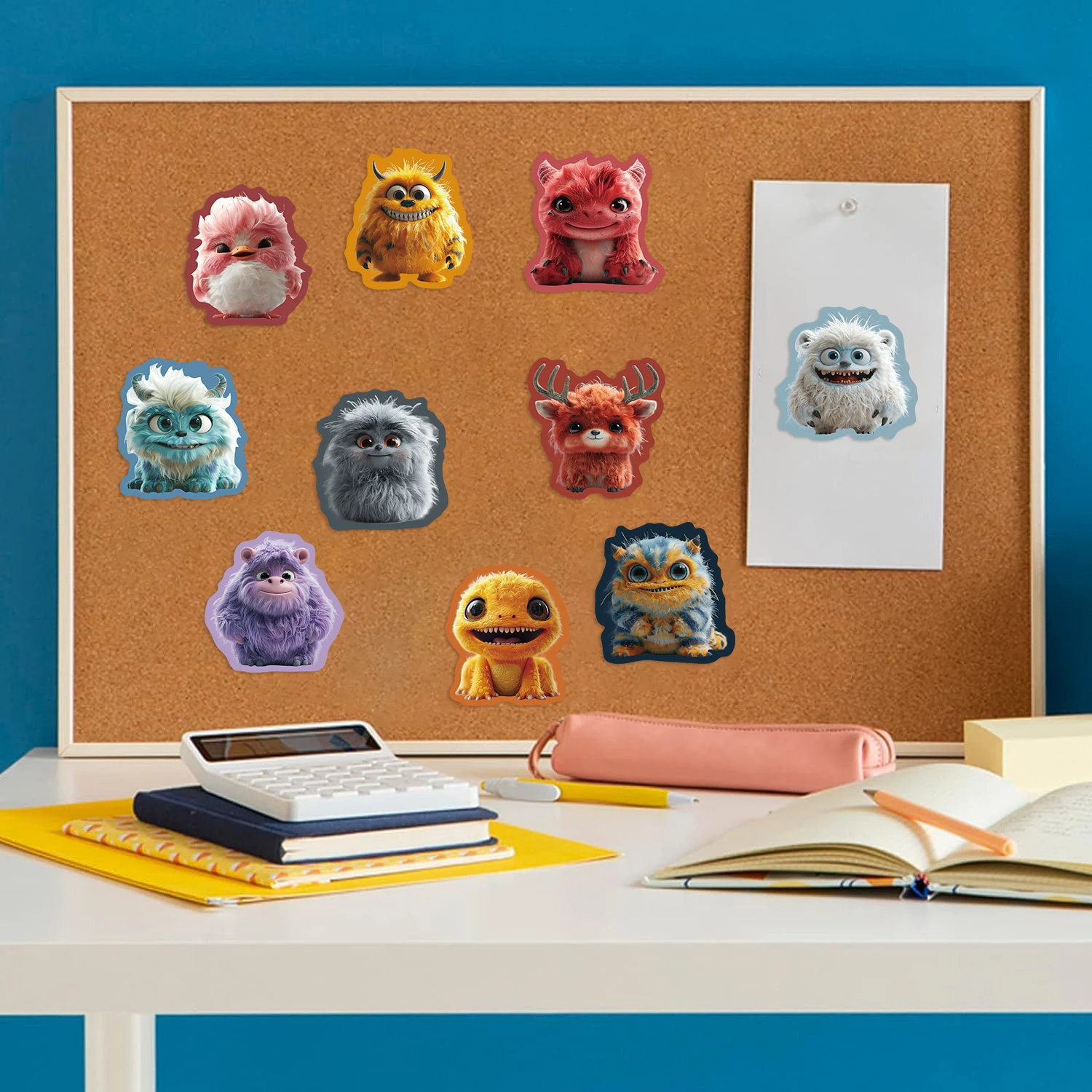 50pcs Cartoon Cute Plush Monster Stickers Phone Laptop Computer Water Bottle Skateboard Guitar Sticker Gift Creative Decoration