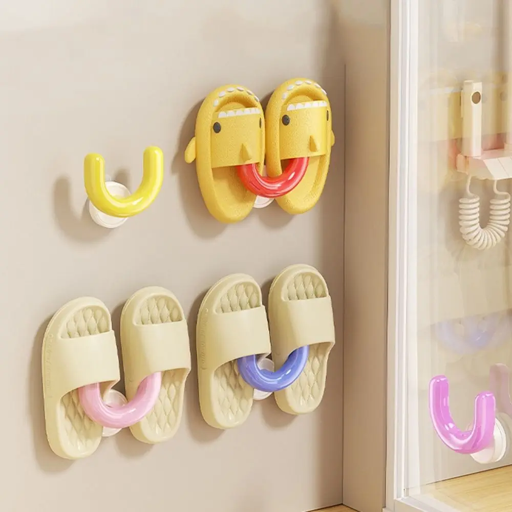 

2Pcs Plastic Suction Cup Slipper Storage Rack Wall Mounted Space Saving Shoe Wall Hook Punch Free Slipper Hanger Balconies