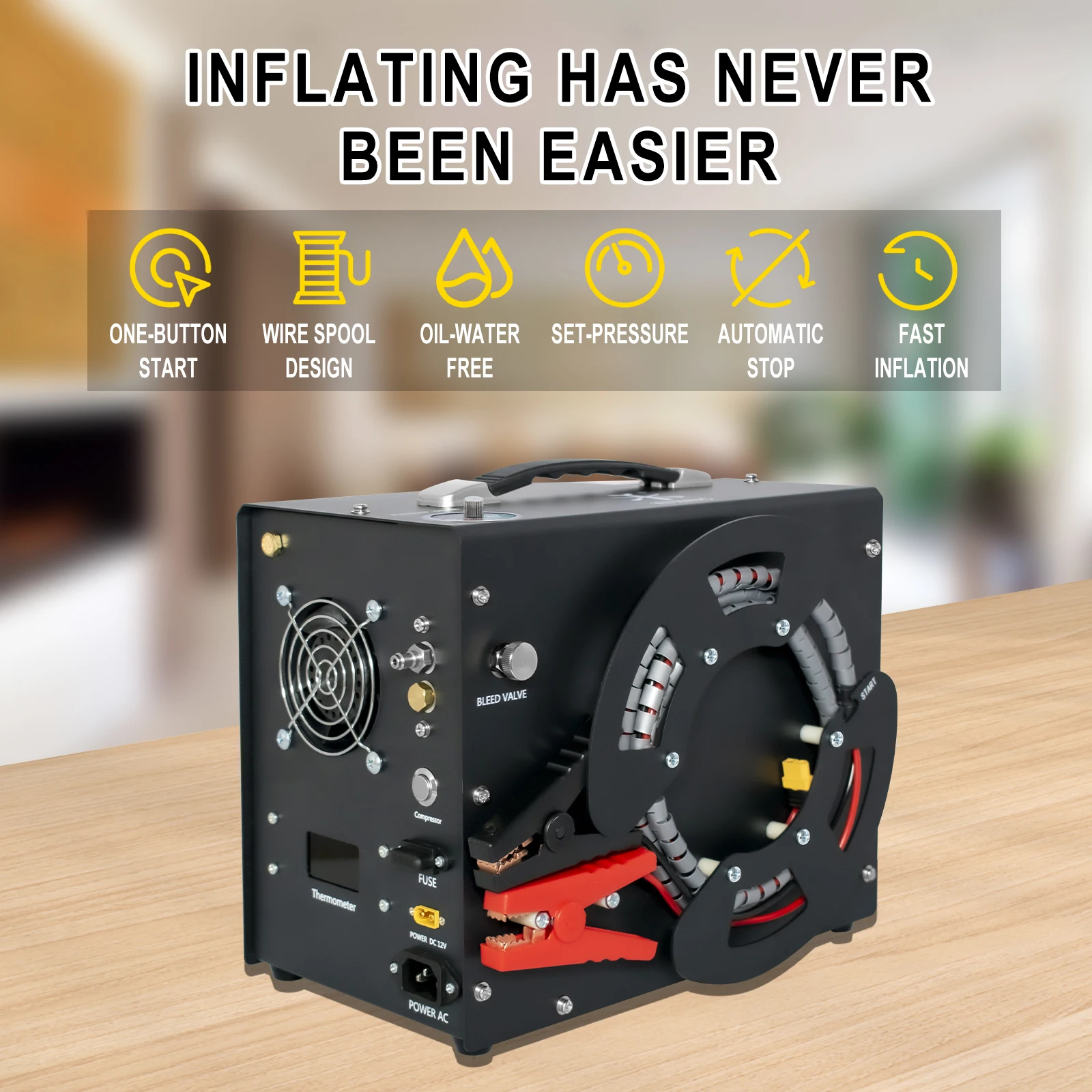 TUXING 4500Psi Portable PCP Air Compressor 300Bar Auto-stop High Pressure Compressor with 12v Car Power Aupply for Rifle TXES062
