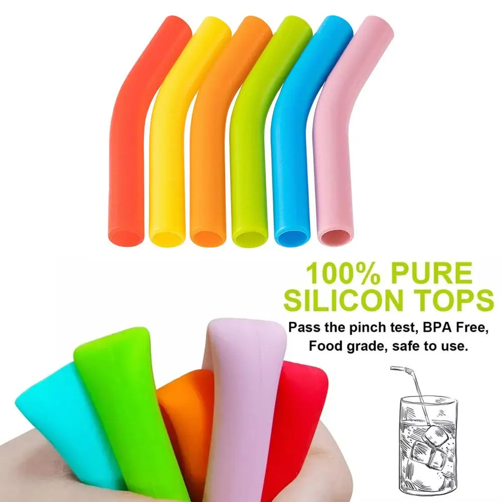 6Pc Silicone Straw Covers Metal Straws Tips Cover 8MM Wide Straws Reusable Steel Covers Straw Stainless Grade Straw Accessories