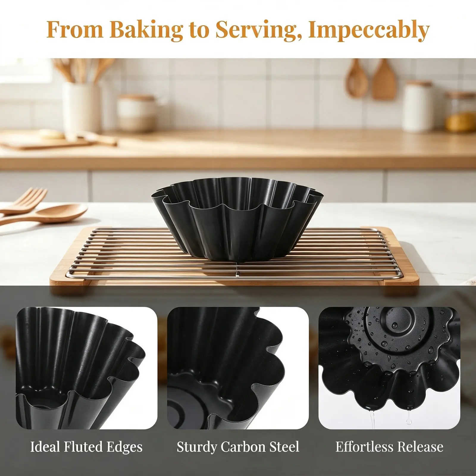 Egg Tart Mold Non-Stick Carbon Steel Thickened 4.1 Inch Top 2.5 Inch Bottom Flower Tartlet Baking Tray Round Pastry Shell Mold