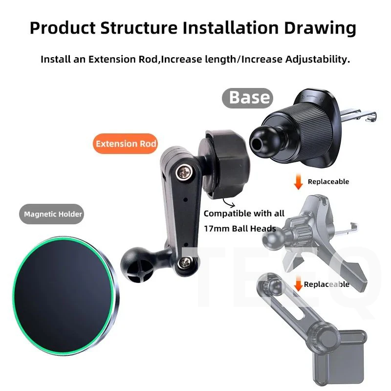 Car Phone Holder Extension Rod Air Outlet Display Adapter Extension Arm Modification Accessories 17mm Universal Ball Head