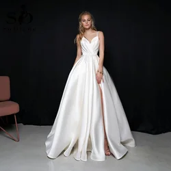 SoDigne-vestido de novia con tirantes finos, prenda Sexy de satén con abertura lateral, corte en A, Espalda descubierta, elegante, largo, para fiesta, 2022