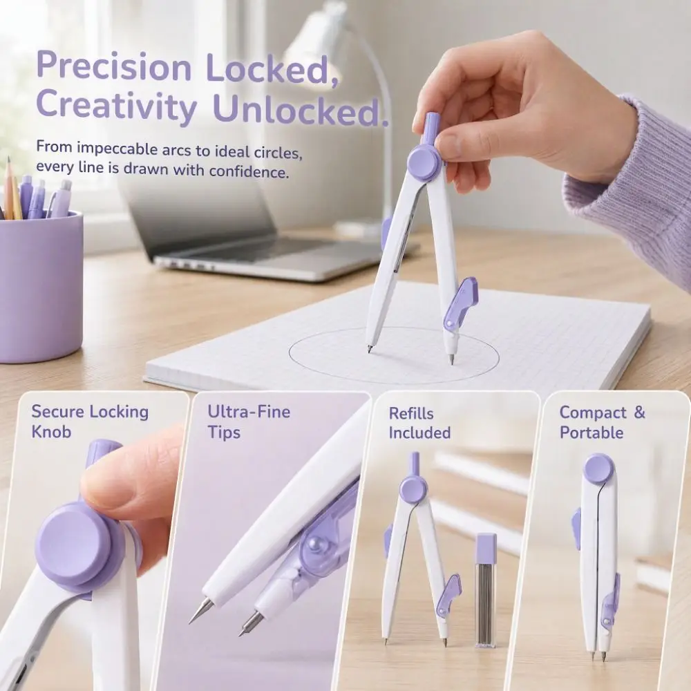 Portable Drawing Compass Adjustable Locking Precise Geometry Compass Safe Aluminum Alloy Circle Drawing Gauge Student Exams
