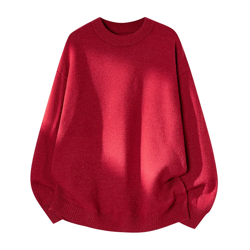 

Red round Ne Casual Knitted Sweater Long Sve Commute Pure Color ex Autumn Winter New Arrival Crew Ne Sweater