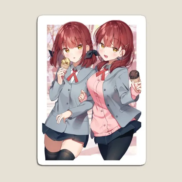 Cute Anime Girls Eating Ice Cream  Magnet Refrigerator Baby Magnetic Funny Kids Home Cute  Holder for Fridge Organizer Children