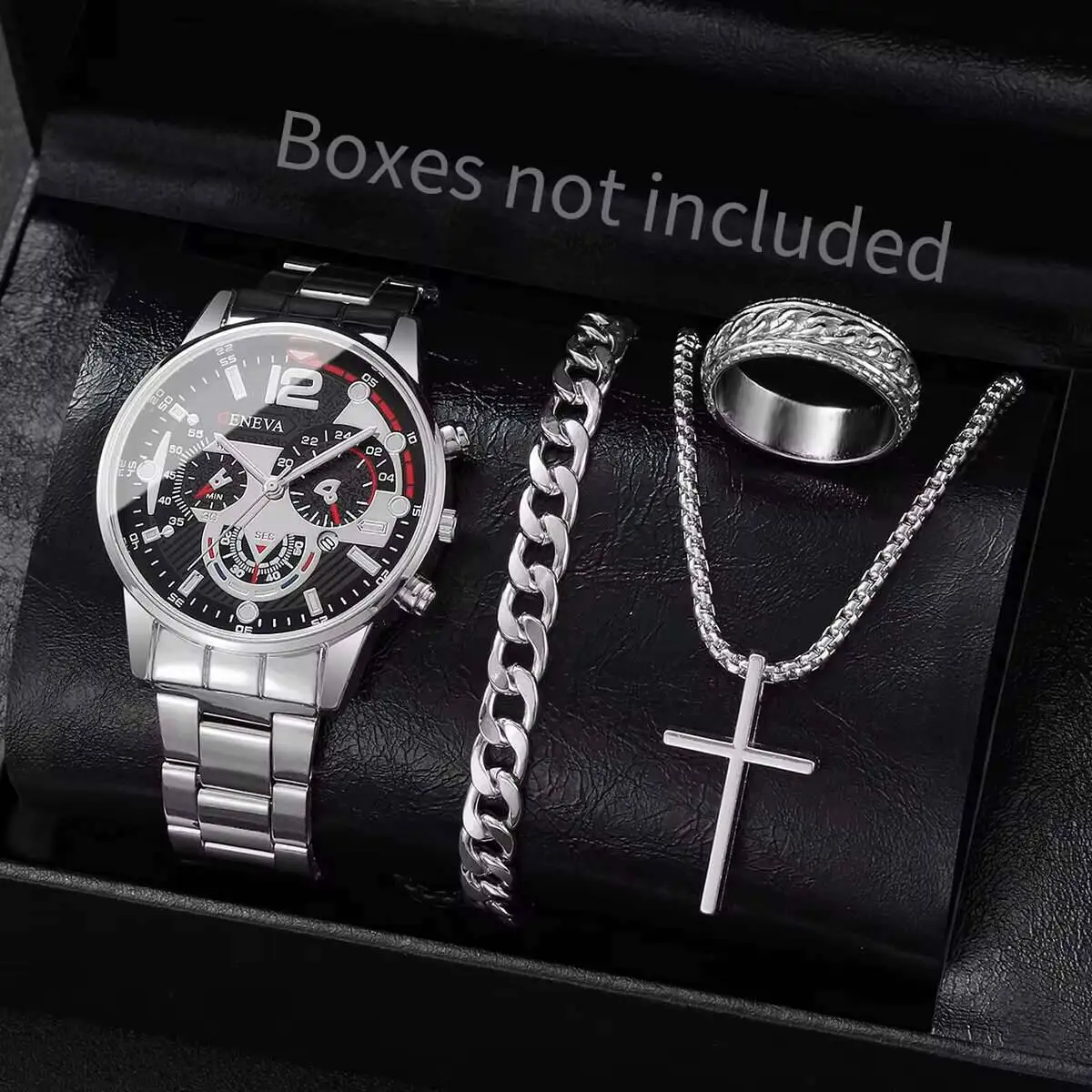 4PCS/Set Luxury Men Business Watches Fashion Calendar Quartz Watch for Mens Clock Reloj Hombre（Without Box）