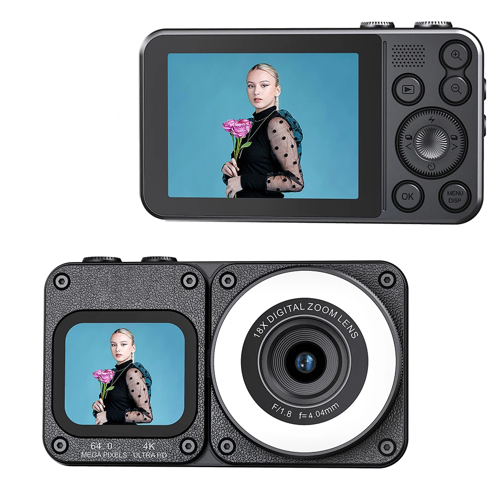 Vandlion A70 4K Digital CCD Camera Beauty Filters 64MP HD Student 2000mAh CMOS Dual Screen Selfie Camera for Kids Adults Gift