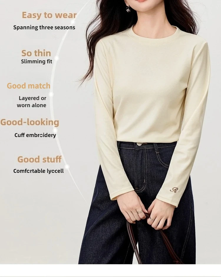 SENTUBILA Langarm-Oberteile für Damen, T-Shirt 2026 Herbst Winter, Thermisch Verdickt, Buchstaben-Stickerei, Slim Fit Top W54SF3966 – Detail 9