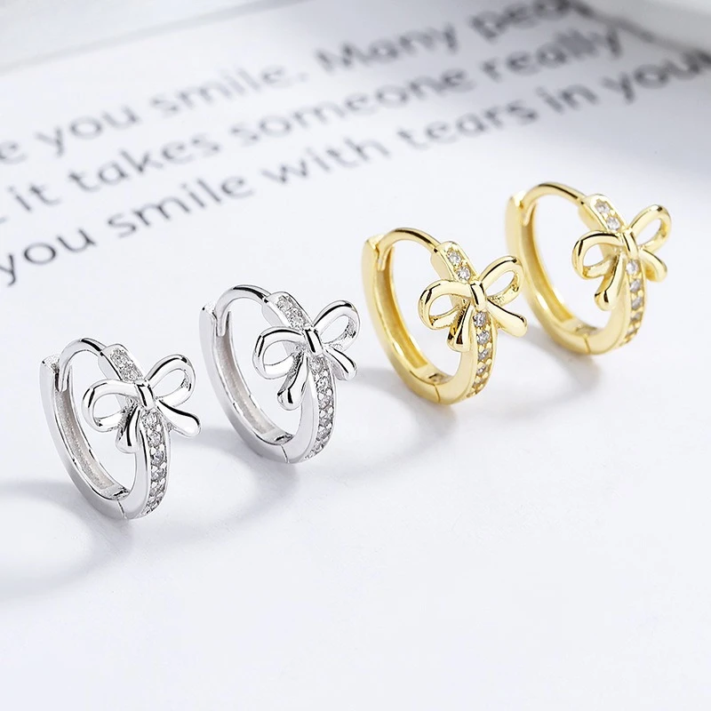 

925 Sterling Silver Sweet Fresh Bowknot Rhinestone Earrings for Women, Versatile Ear Cuffs, Ins Style Elegant Ear Accessories