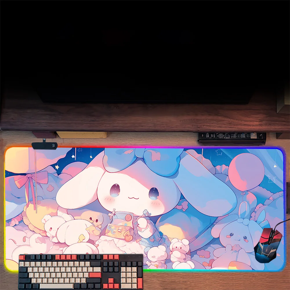 Cinnamoroll RGB Pc Gamer Keyboard Mouse Pad Mousepad LED Glowing Mouse Mats Rubber Gaming Computer Mausepad