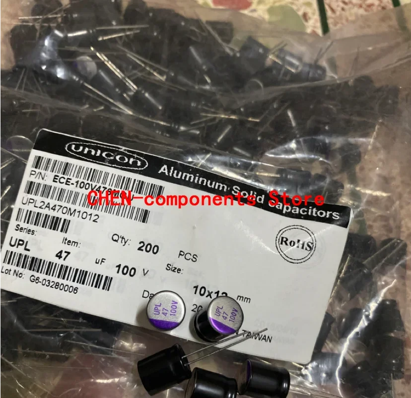 

free shipping 10PCS NEW UNICON UPL 100V47UF 10X12MM Motherboard Solid Polymer Capacitor 125degrees 47UF 100V ECE-100V476MGU