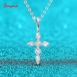 Smyoue 18k White Gold Plated 2mm Cross All Moissanite Pendants for Women S925 Sterling Silver Necklace Lab Diamond Birthday Gift