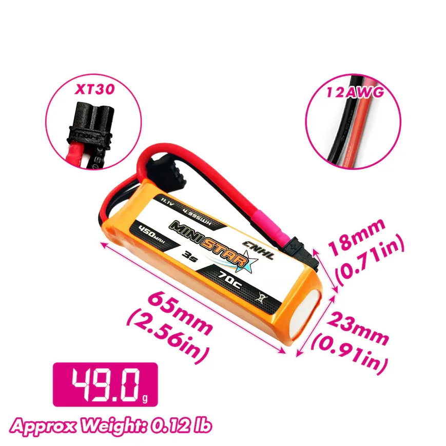 4PCS CNHL 3S 450mAh 11.1V Lipo Battery 70C MiniStar With XT30 Plug For Mini Quadcopter RC FPV