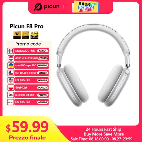 Picun f8 pro anc fones de ouvido sem fio 3d espaço áudio cabeça rastreamento-52db anc alta fidelidade bluetooth fone de ouvido enc hd microfone app de baixa latência