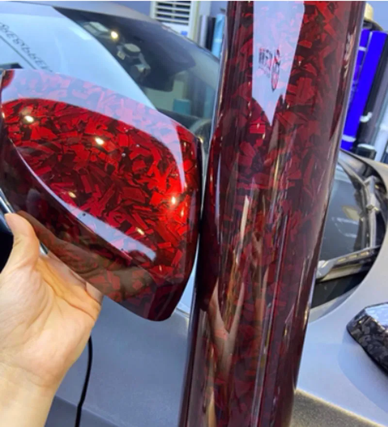 

Highest Quality Glossy Red Forged Carbon Fiber Vinyl Wrap Sticker with Air Release DIY Vehicle Car Wrapping Roll