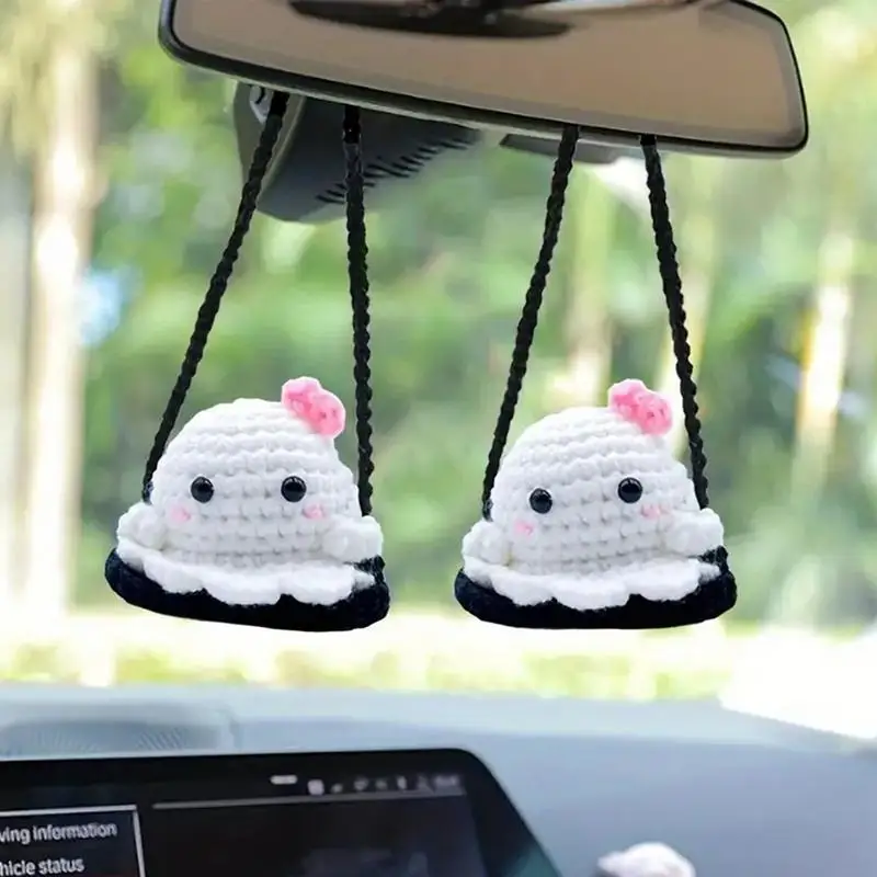 Ghost Rearview Pendant Ghost Doll Dangle For Rearview Ghost Doll Rear View Decor Cute Ghost Knitted Rear View Accessories For