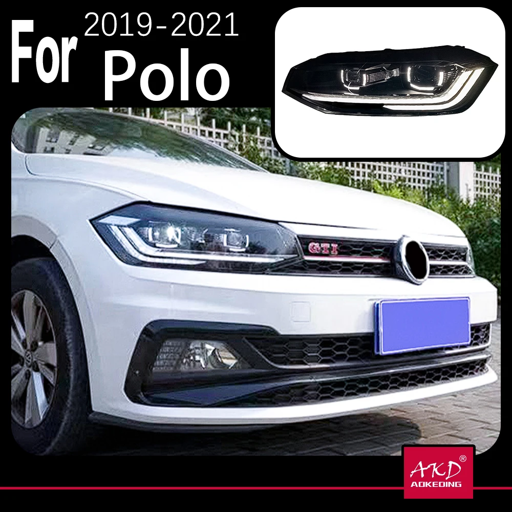 AKD Car Model For Polo Virtus 2019-2022 New Polo HeadLight Style Replacement DRL Daytime lights Lighthouse Projector Facelift