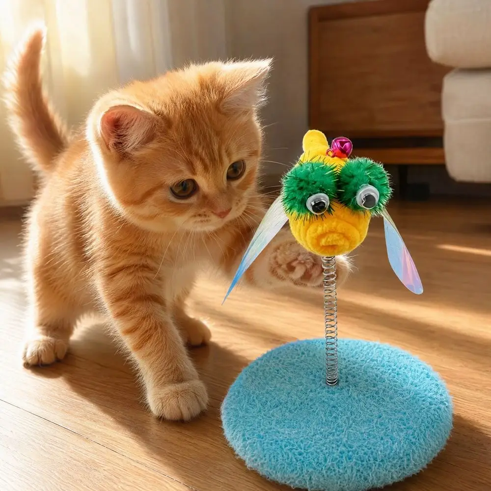 Dragonfly Design Cat Spring Toy Scratch Resistant Googly Eyes Interactive Cat Toy Wobble Bounce with Bell Pounce Play Toy