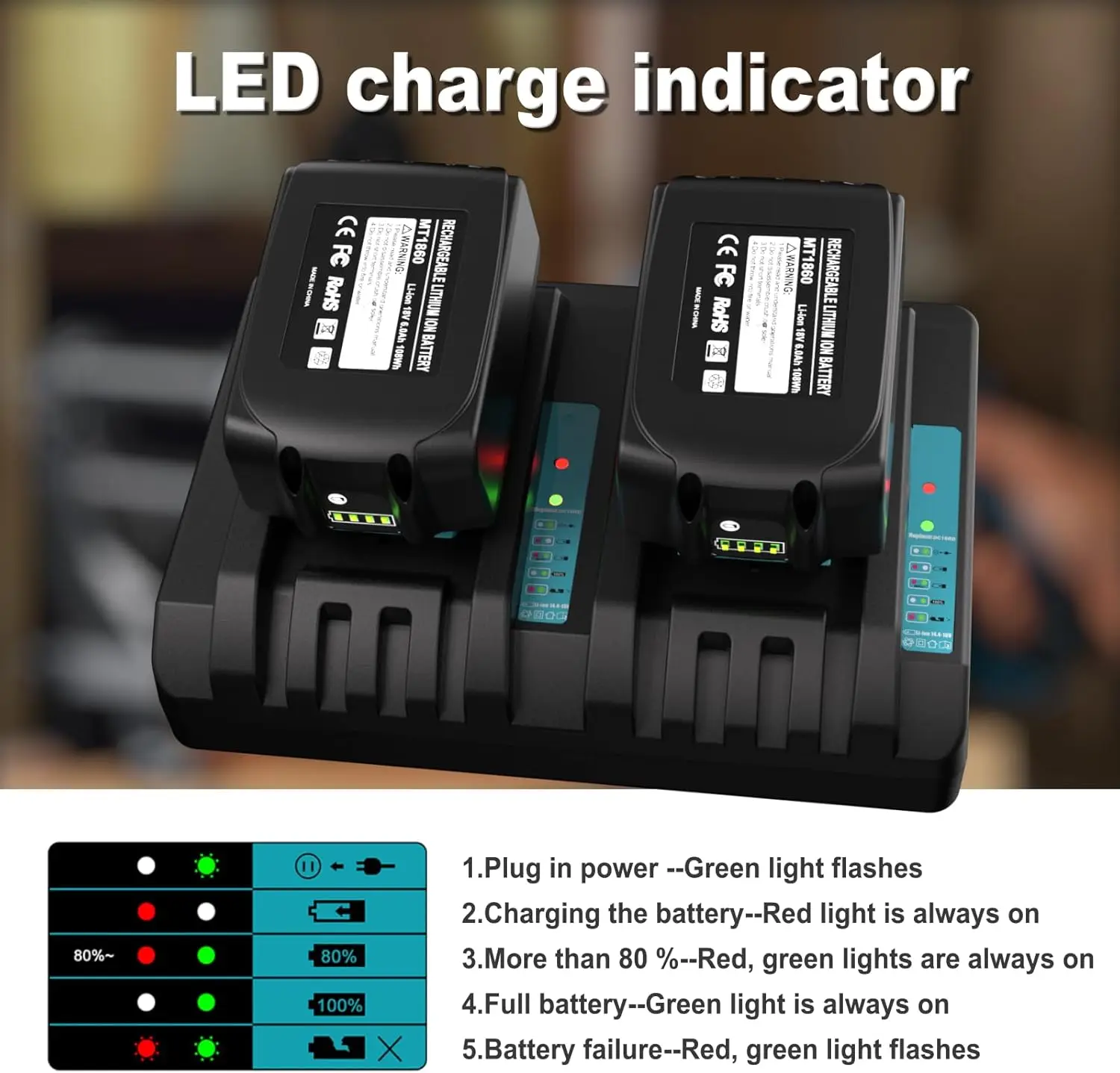 DC18RD 18V Dual Port Charger for Makita 14.4V 18V Lithium-Ion Battery BL1815 BL1820 BL1830 BL1850 BL1860 BL1840 BL1430 BL1415 - view 3