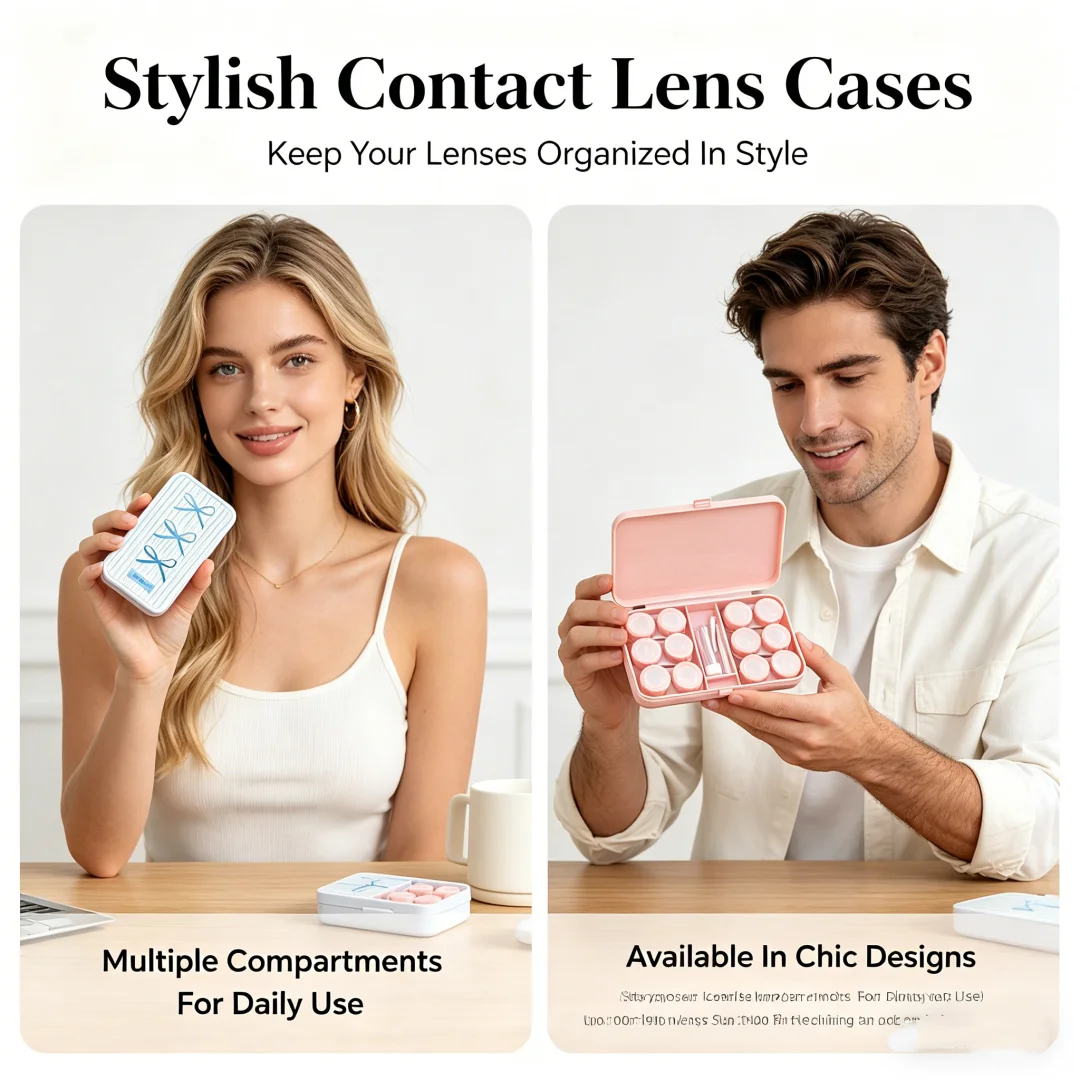 Cute Bow Contact Lens Case Portable Travel Contact Lens Holder with Mirror Leakproof Contact Lens Storage Box for Women Girls