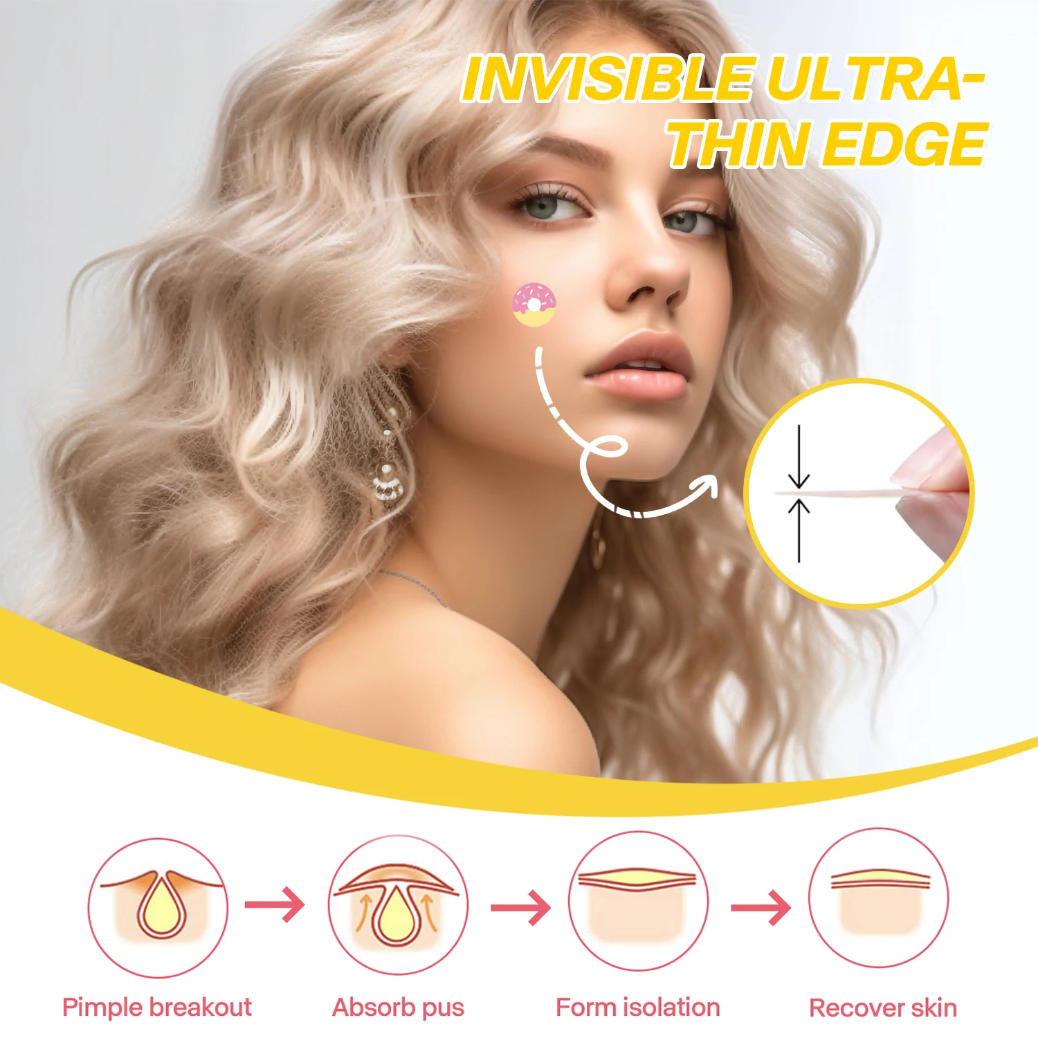 96 قطعة من رقع حب الشباب دونات |   لطيف ومقاوم للماء وارتداء طوال اليوم