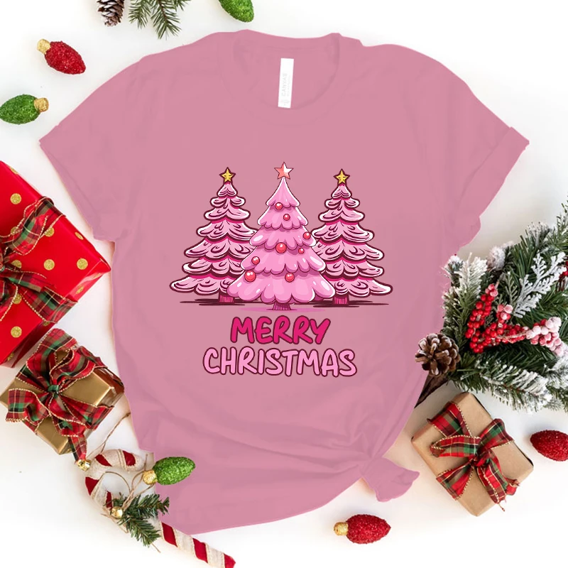 Merry Christmas Tree Letter Print magliette a maniche corte T-shirt girocollo da donna Summer Comfy Soft Tees top Size Xxs-4Xl