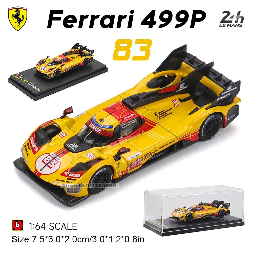 Bburago 1:64 Ferrari 2024 499P 83 51 Le Mans brinquedo modelo de carro de liga de corrida de resistência 24 horas