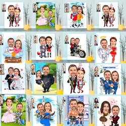 Custom Portrait Personalized Couple Caricature Posters and Prints Wall Art Painting for Forever Lovers Wedding Room Home Decor