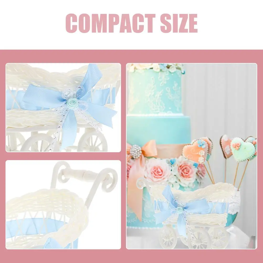 

4 Pcs Pink Rattan Woven Candy Basket Baby Stroller Style Wedding Decoration Storage Container Gifts Party Supplies