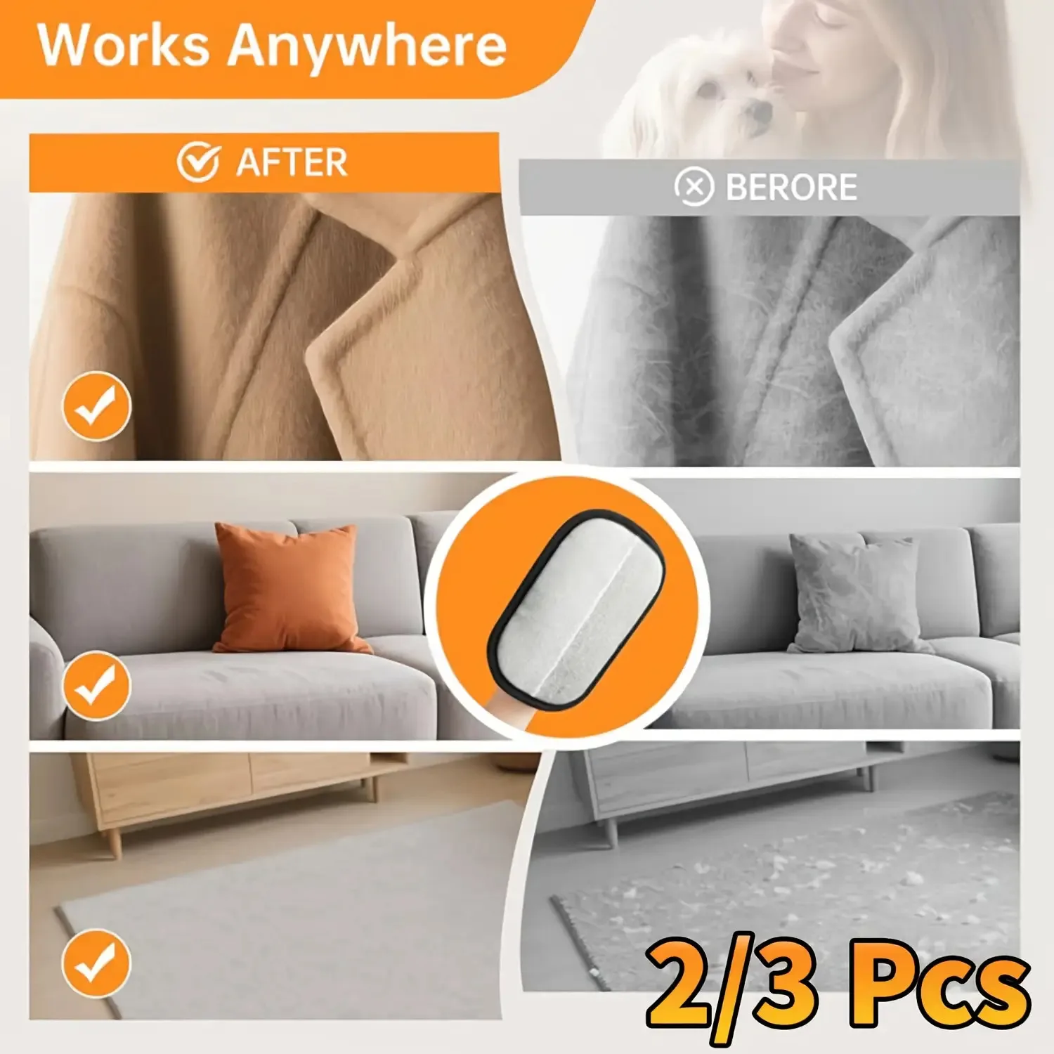 مجموعة قفازات إزالة شعر الحيوانات الأليفة - 3 قفازات سيليكون + مشط رقيق للأثاث واللوين والفراء