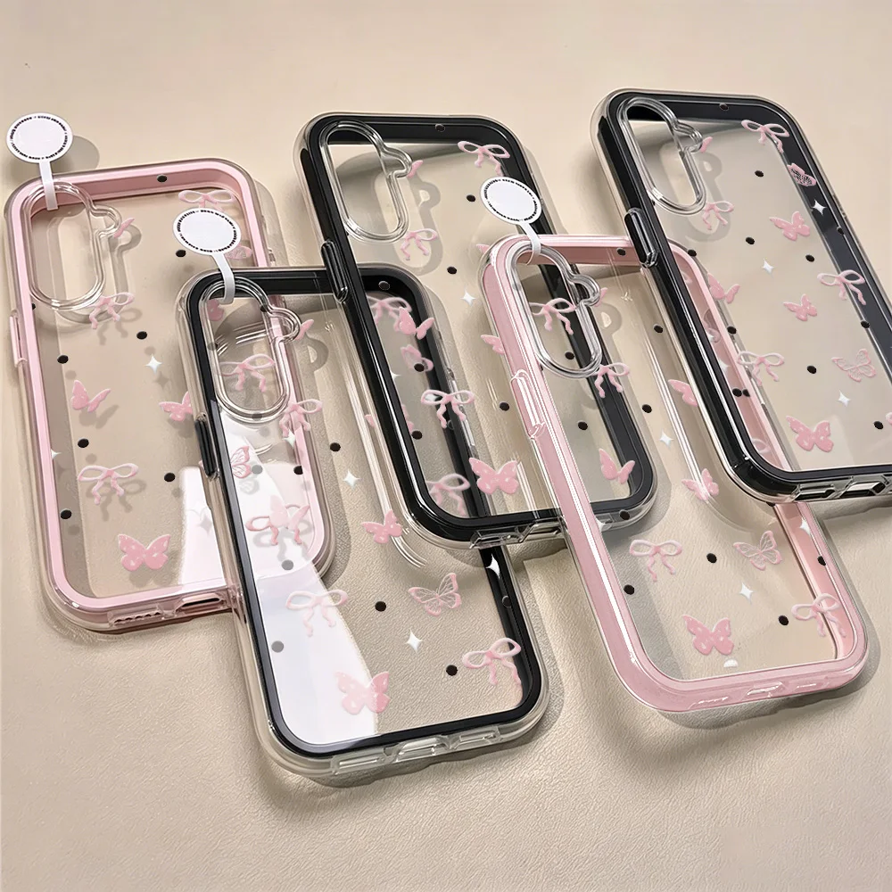 Cute Pink Bow Soft Phone Case For Samsung A57 A17 A07 A37 S26 Ultra S25 S24 A36 A56 A26 A16 Candy Color 2 IN 1 Transparent Cover - view 5